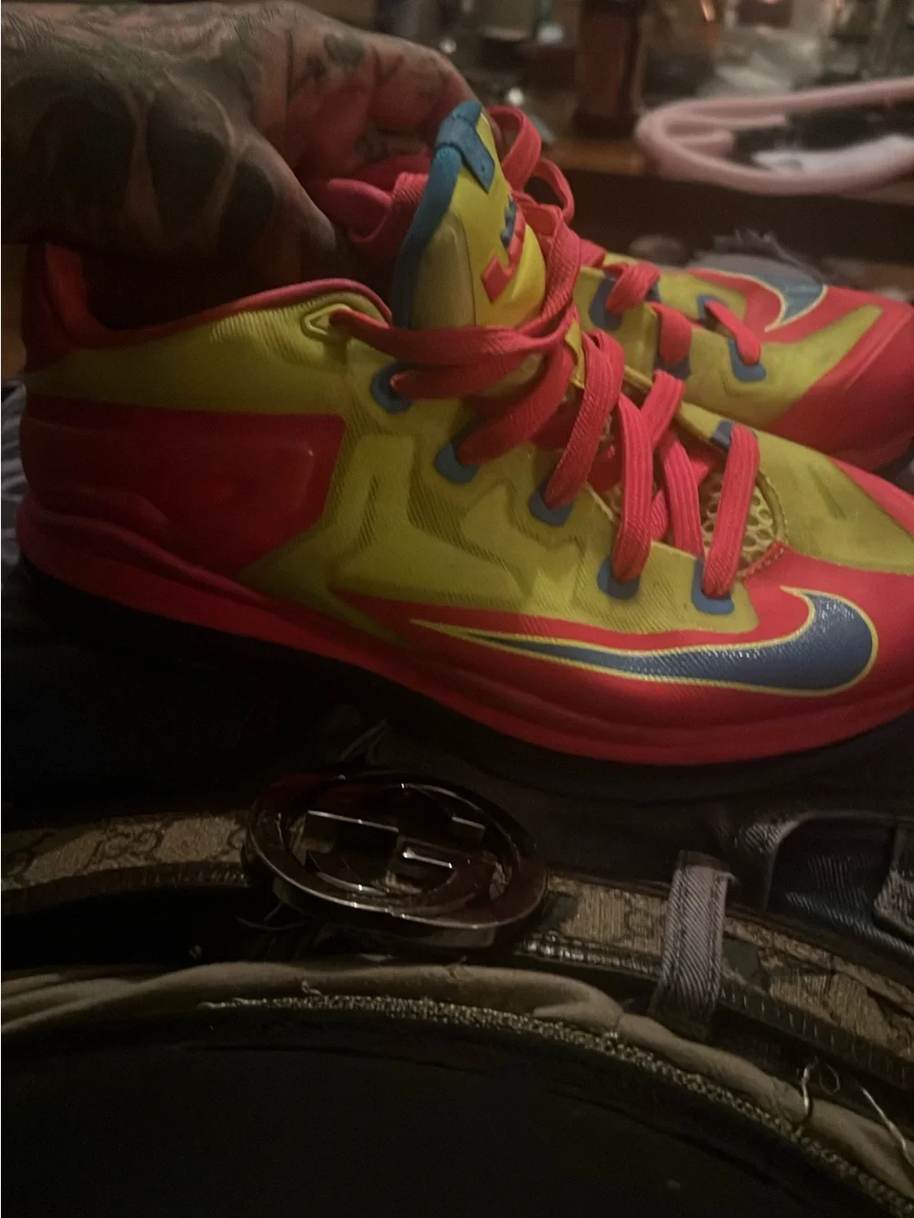 Kids Bright Yellow & Pink Athletic Sneakers with Blue Accent